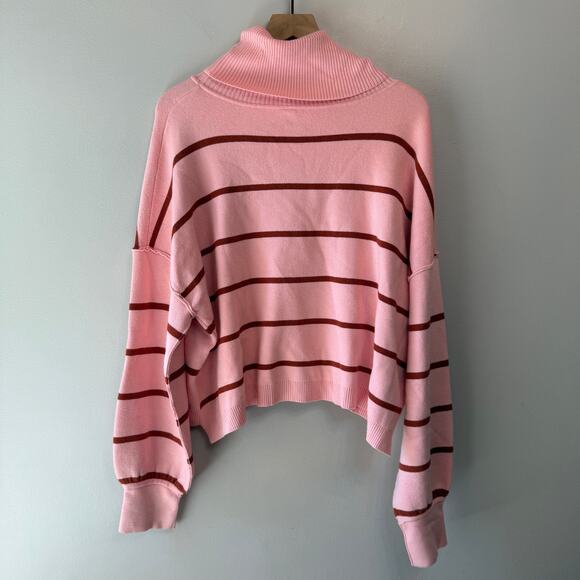Free People Women's Paulie Striped Turtleneck Sweater Top Pink Size Medium - Picture 6 of 7
